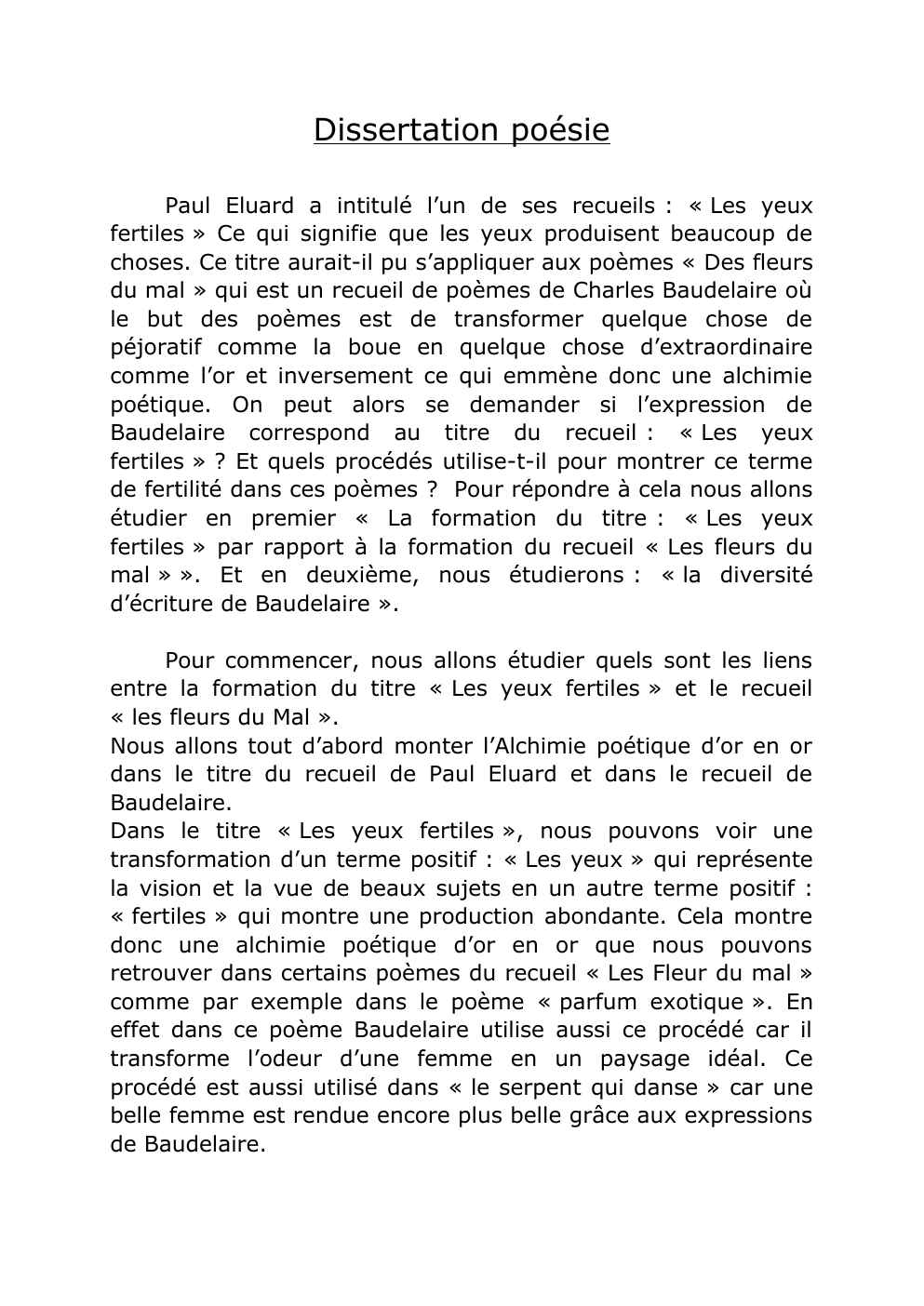 Prévisualisation du document Dissertation Paul Éluard et les yeux fertiles