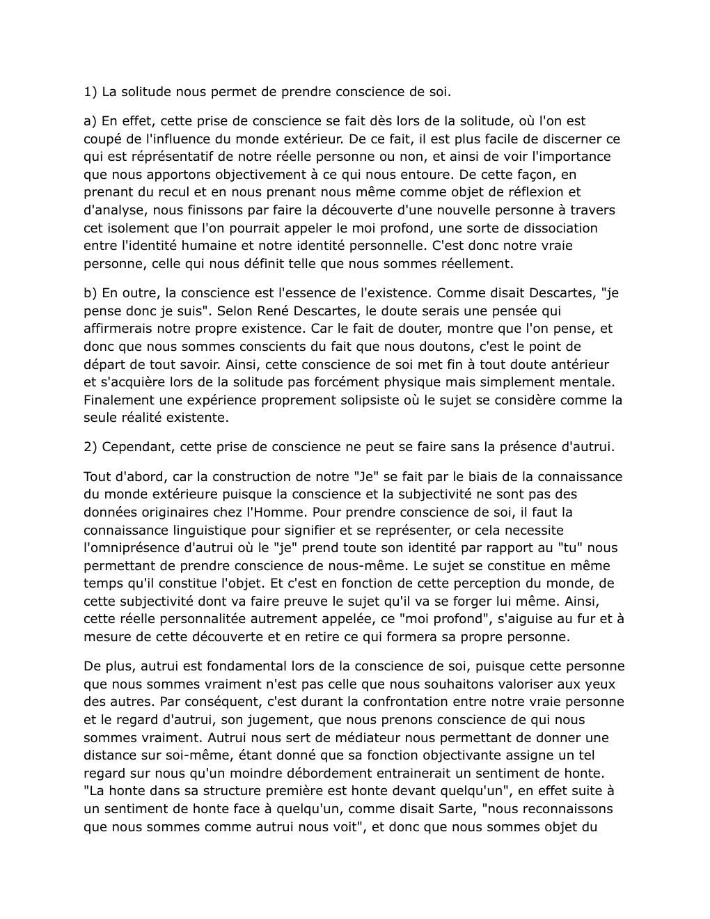 Prévisualisation du document Dissertation Philo 1ere: La solitude nous permet de prendre conscience de soi.