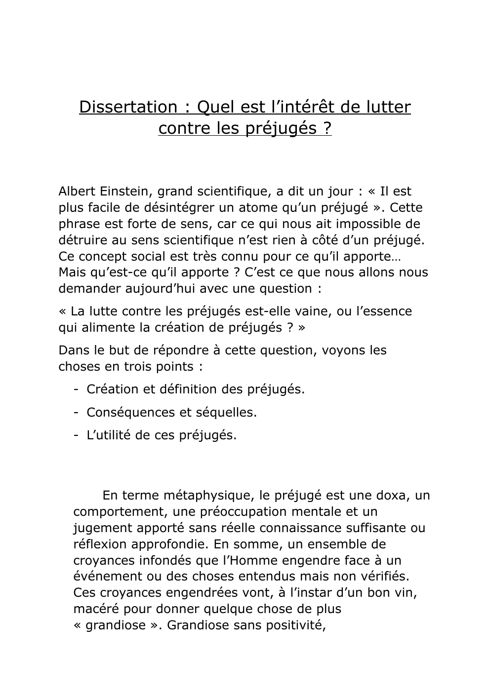 Prévisualisation du document Dissertation : Quel est l’intérêt de lutter contre les préjugés ?