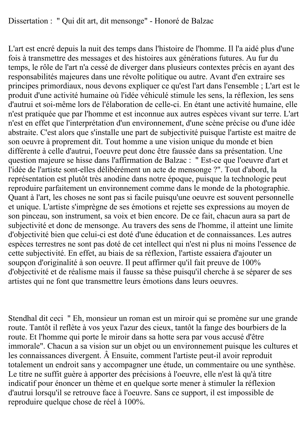 Prévisualisation du document Dissertation : « Qui dit art, dit mensonge » - Honoré de Balzac