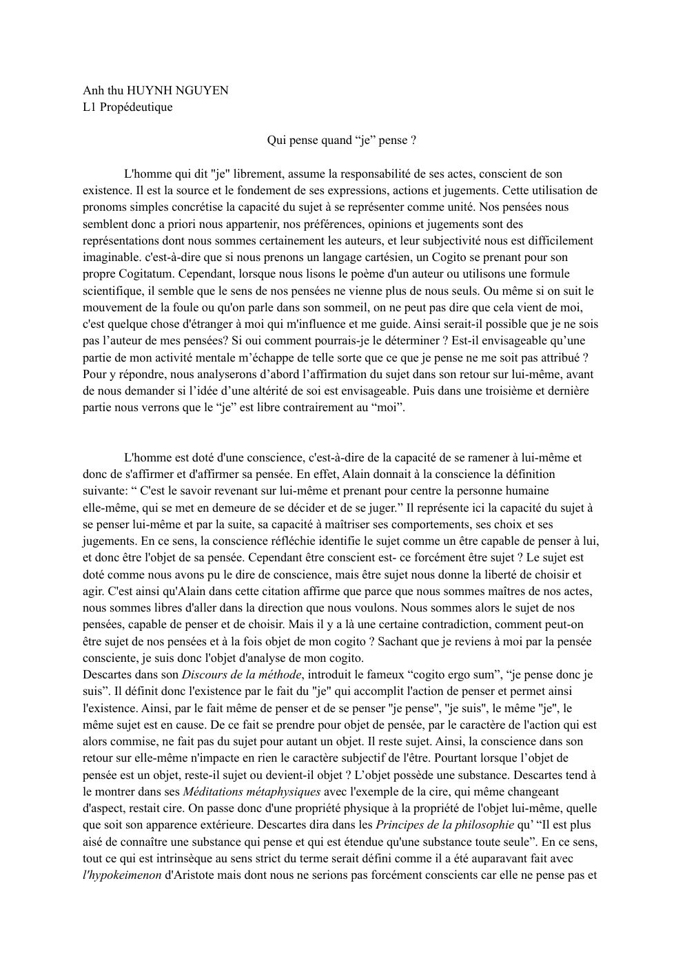 Prévisualisation du document Dissertation : Qui pense quand "je" pense ?