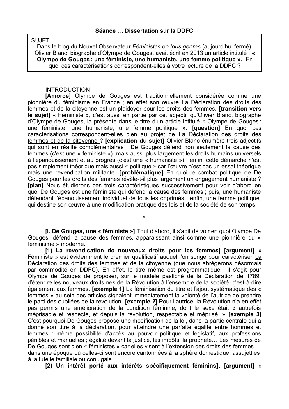 Prévisualisation du document Dissertation rédigée, Olympe de Gouge - DDFC