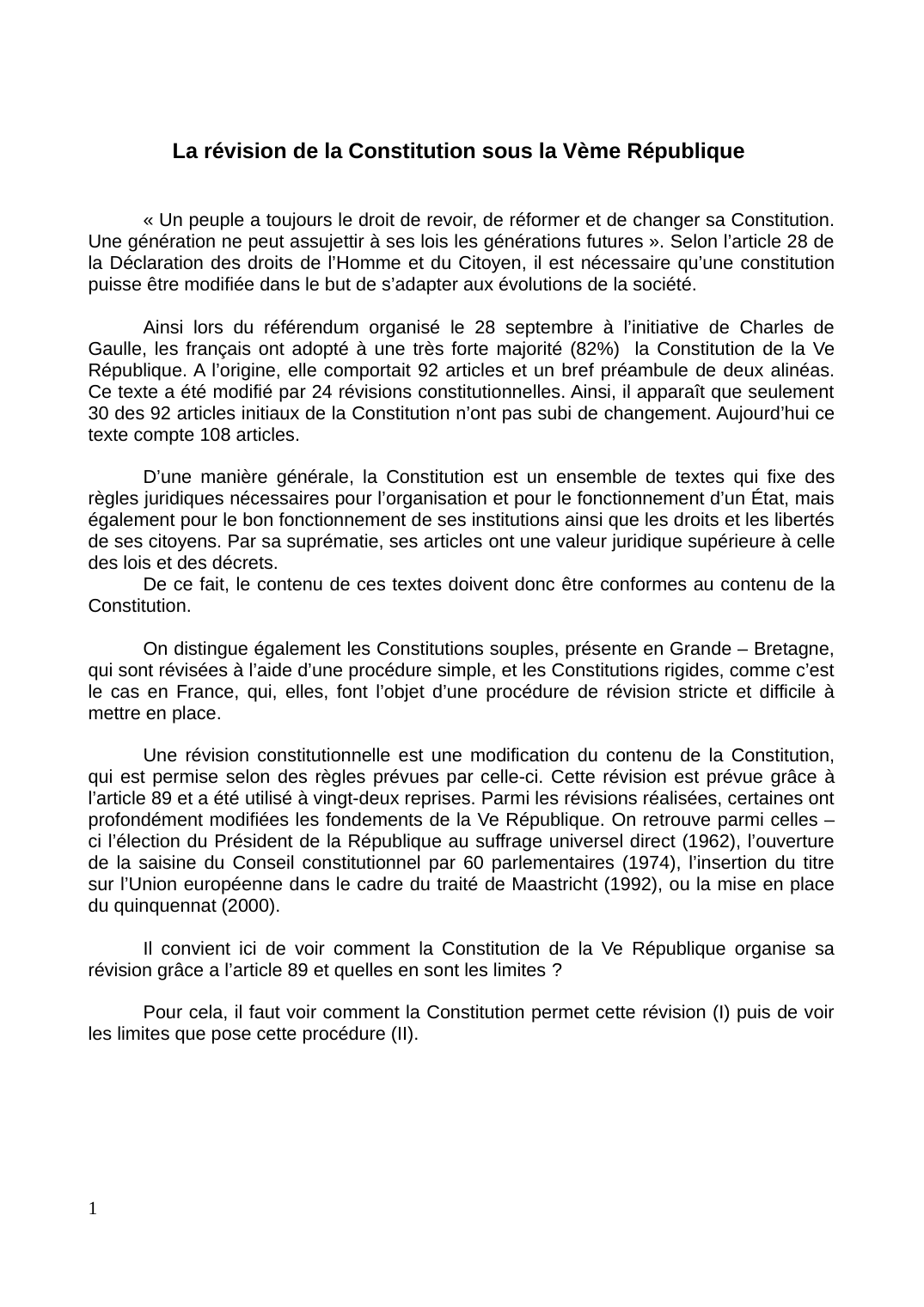 Prévisualisation du document Dissertation révision de la Constitution de la Ve République