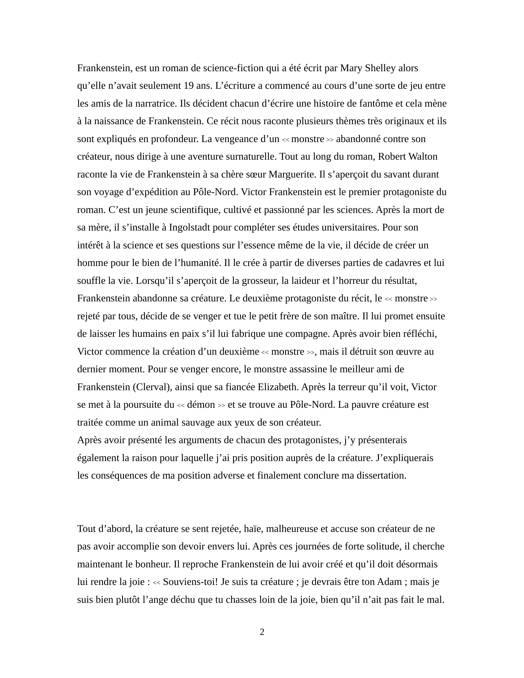 Prévisualisation du document Dissertation Roman Frankenstein (le Promethée moderne)
