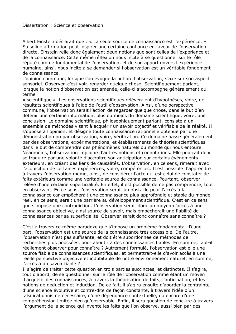 Prévisualisation du document Dissertation : Science et observation