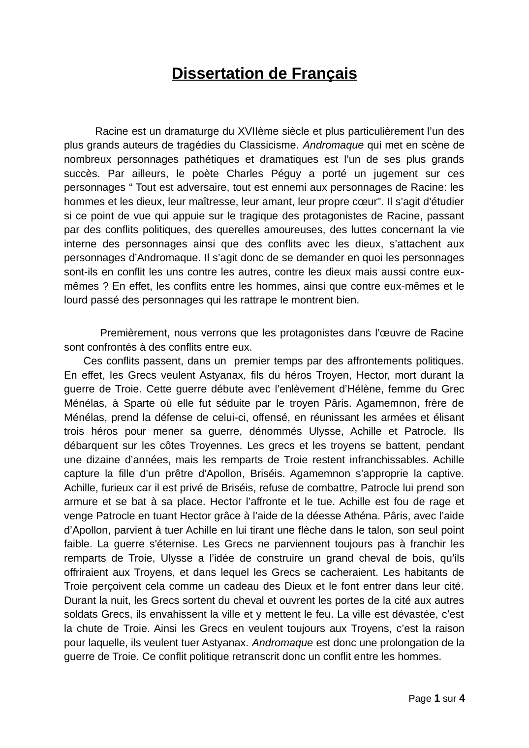 Prévisualisation du document Dissertation sur Andromaque de Racine