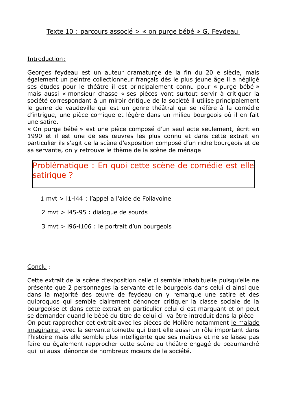 Prévisualisation du document Dissertation sur Colette - Texte 10 : parcours associé > « on purge bébé » G. Feydeau