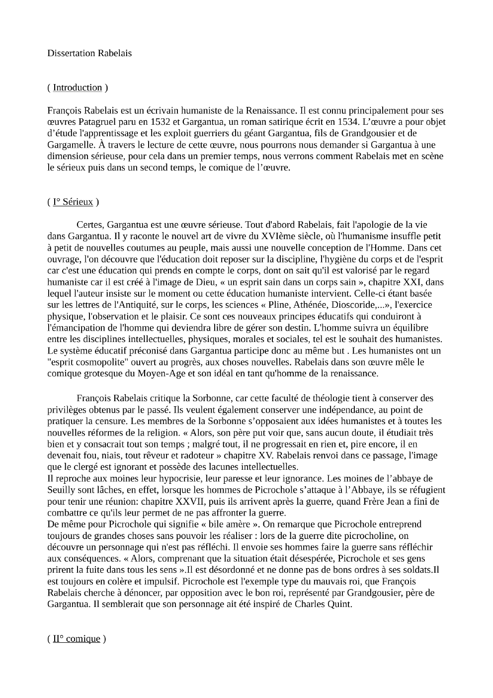 Prévisualisation du document Dissertation sur Gargantua: le sérieux et le comique