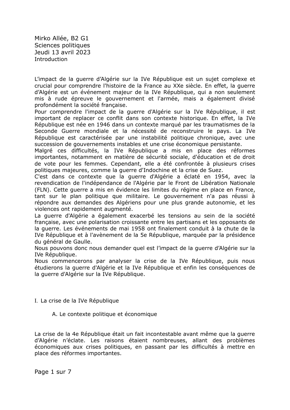 Prévisualisation du document Dissertation sur la guerre d’Algérie et la IVe République