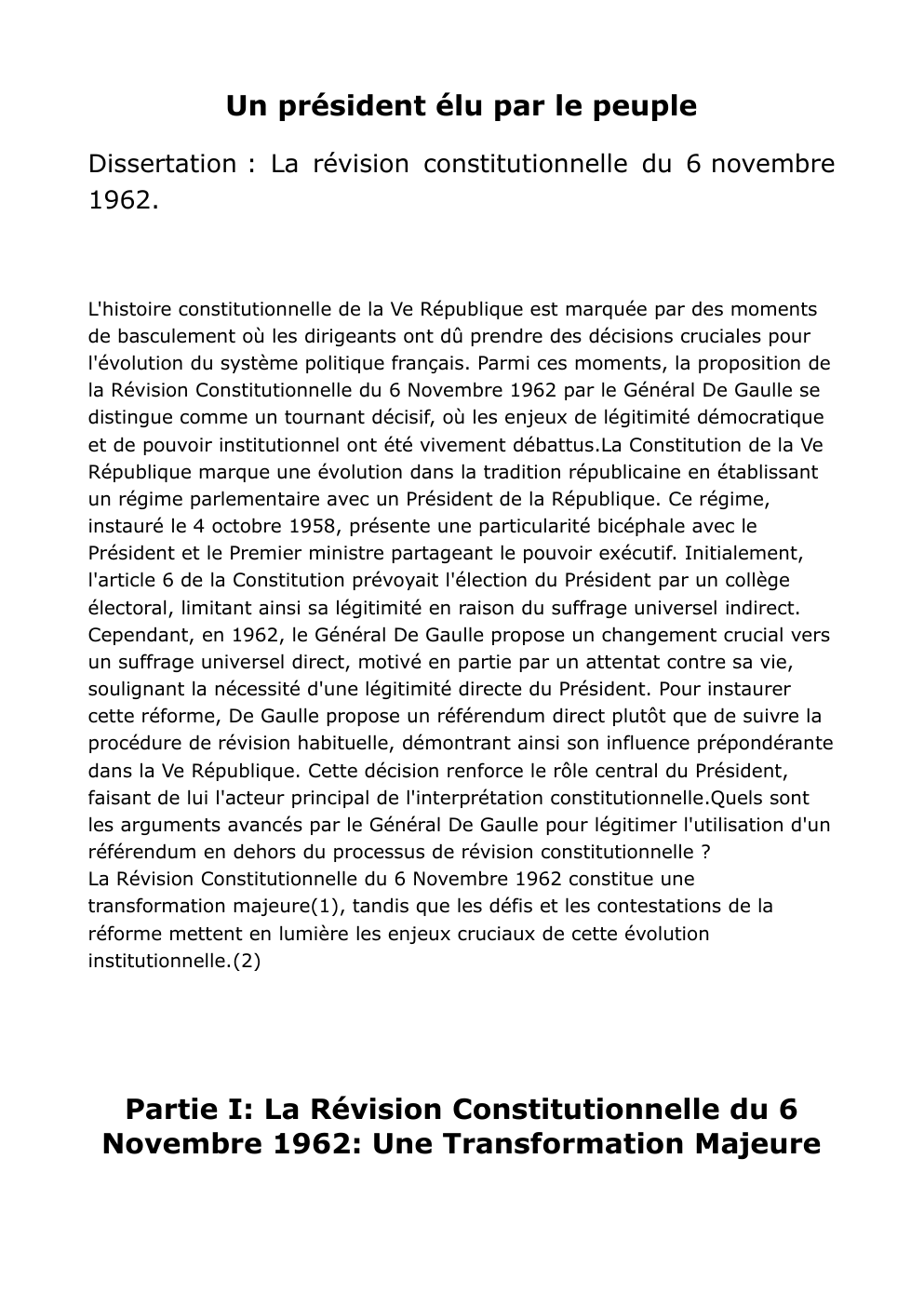 Prévisualisation du document dissertation sur la révision constitutionnelle du 6 novembre 1962
