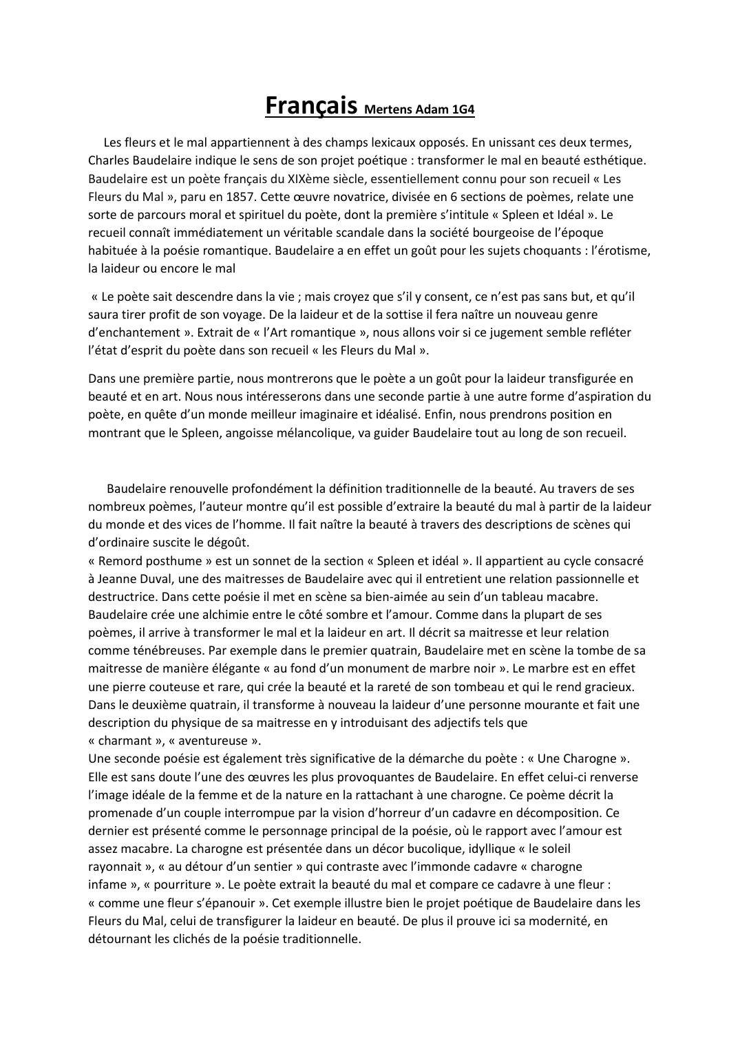 Prévisualisation du document Dissertation sur Les fleurs du mal de Baudelaire: un goût pour la laideur