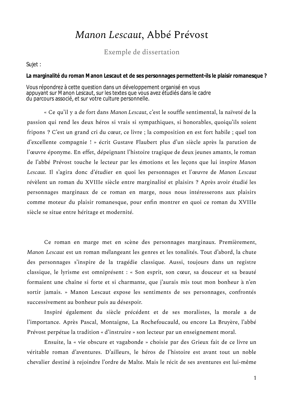 Prévisualisation du document Dissertation sur Manon Lescaut