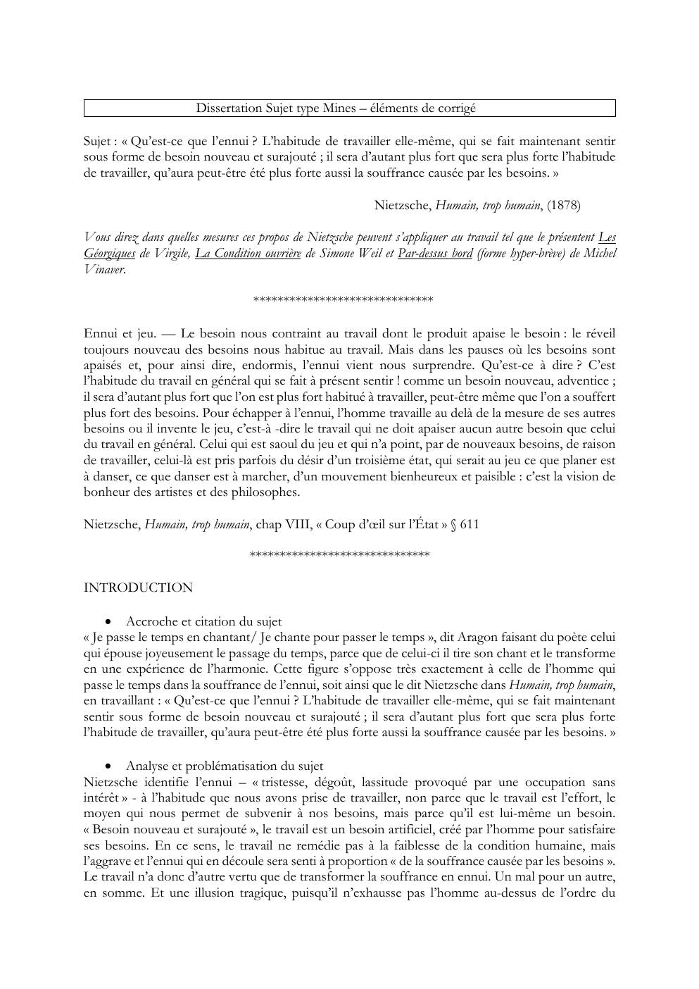 Prévisualisation du document dissertation sur thème du travail - Nietzsche (Humain, trop humain)