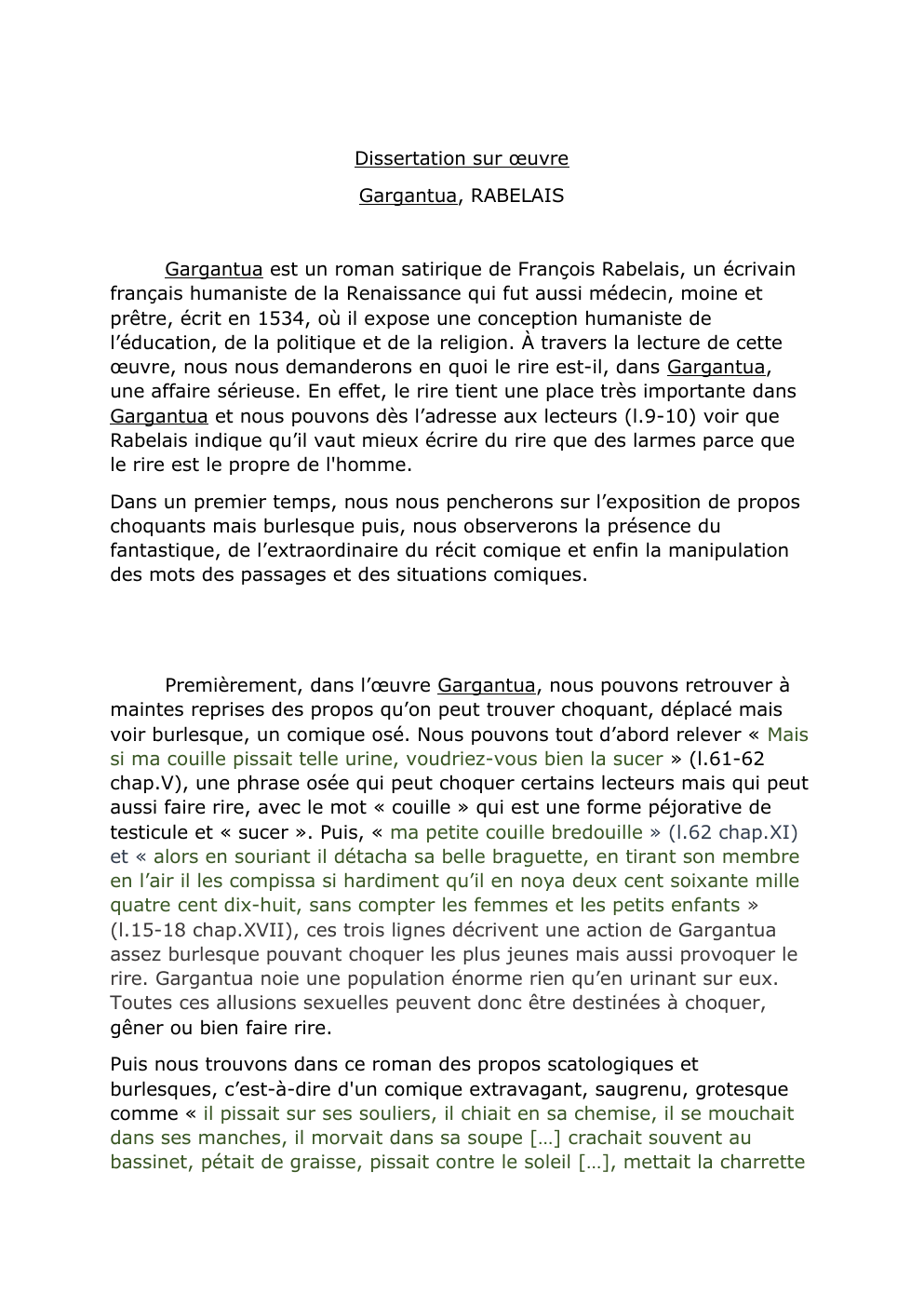 Prévisualisation du document Dissertation sur œuvre Gargantua, RABELAIS: Le rire