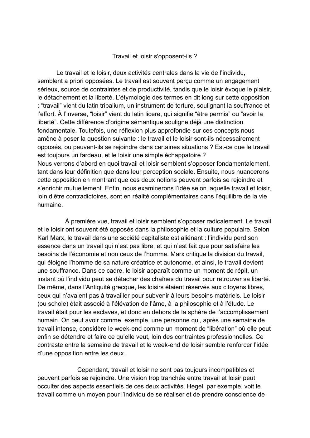 Prévisualisation du document Dissertation: Travail et loisir s’opposent ils?