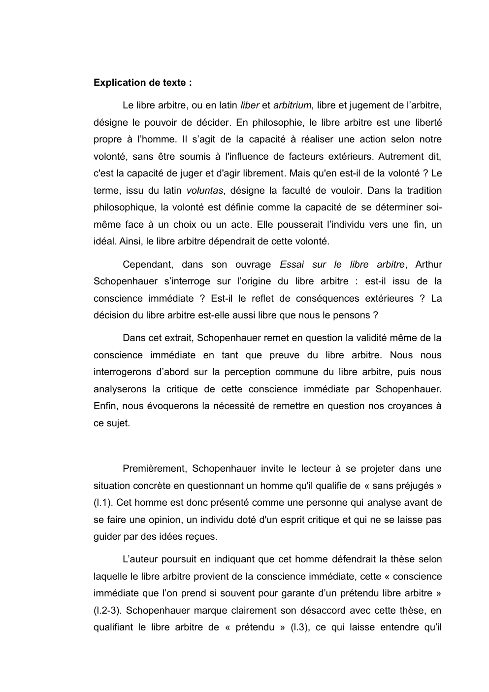 Prévisualisation du document Disserte Essai sur le libre arbitre