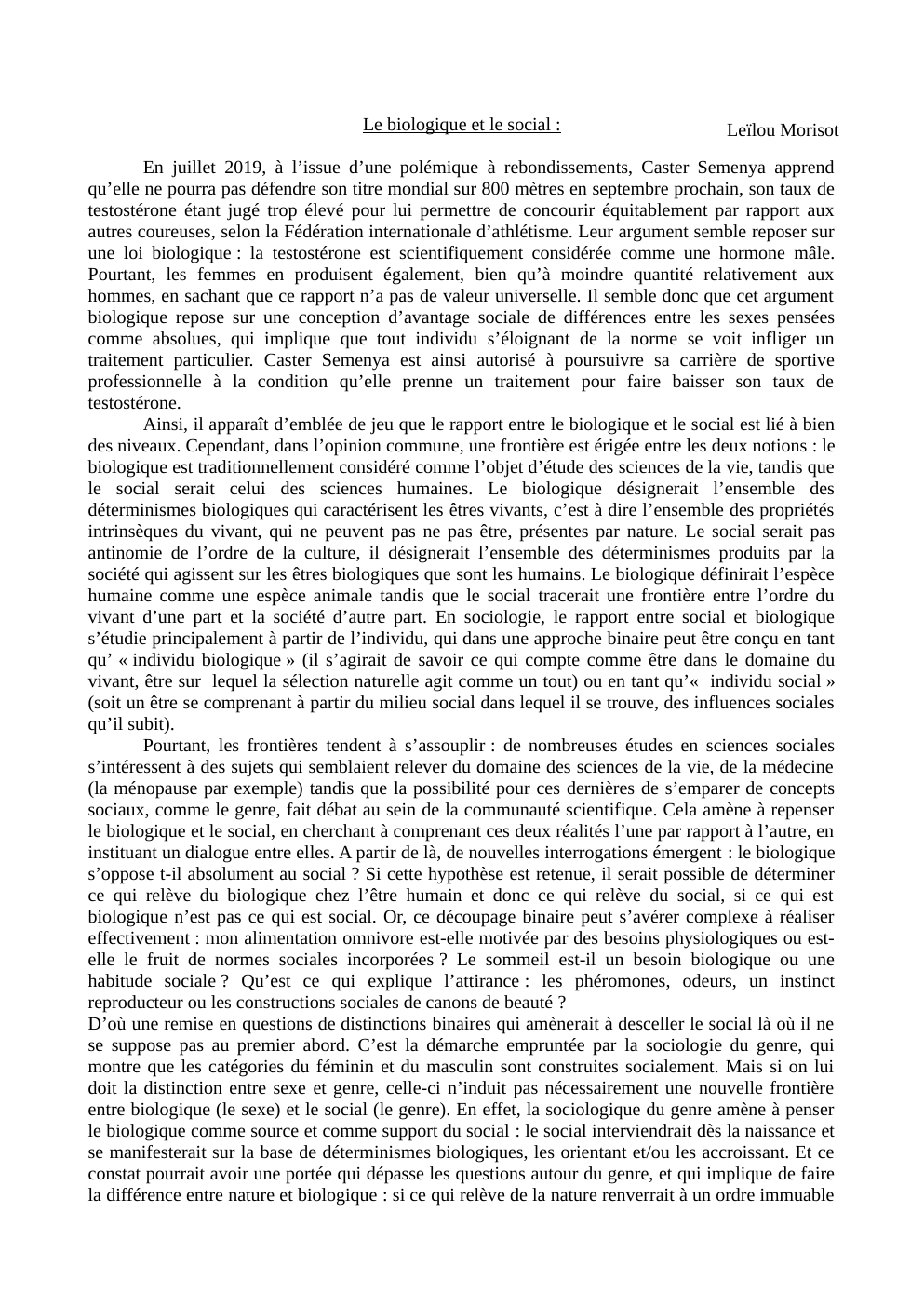 Prévisualisation du document DM de sociologie : Le biologique et le social