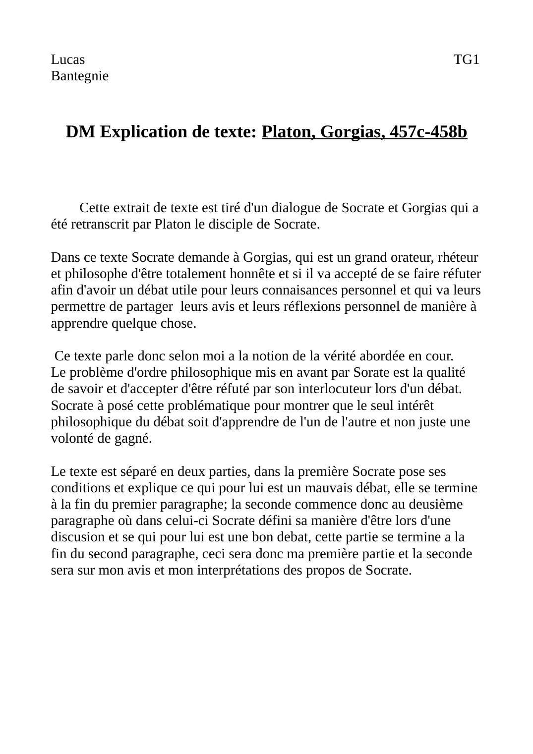Prévisualisation du document DM Explication de texte: Platon, Gorgias, 457c-458b