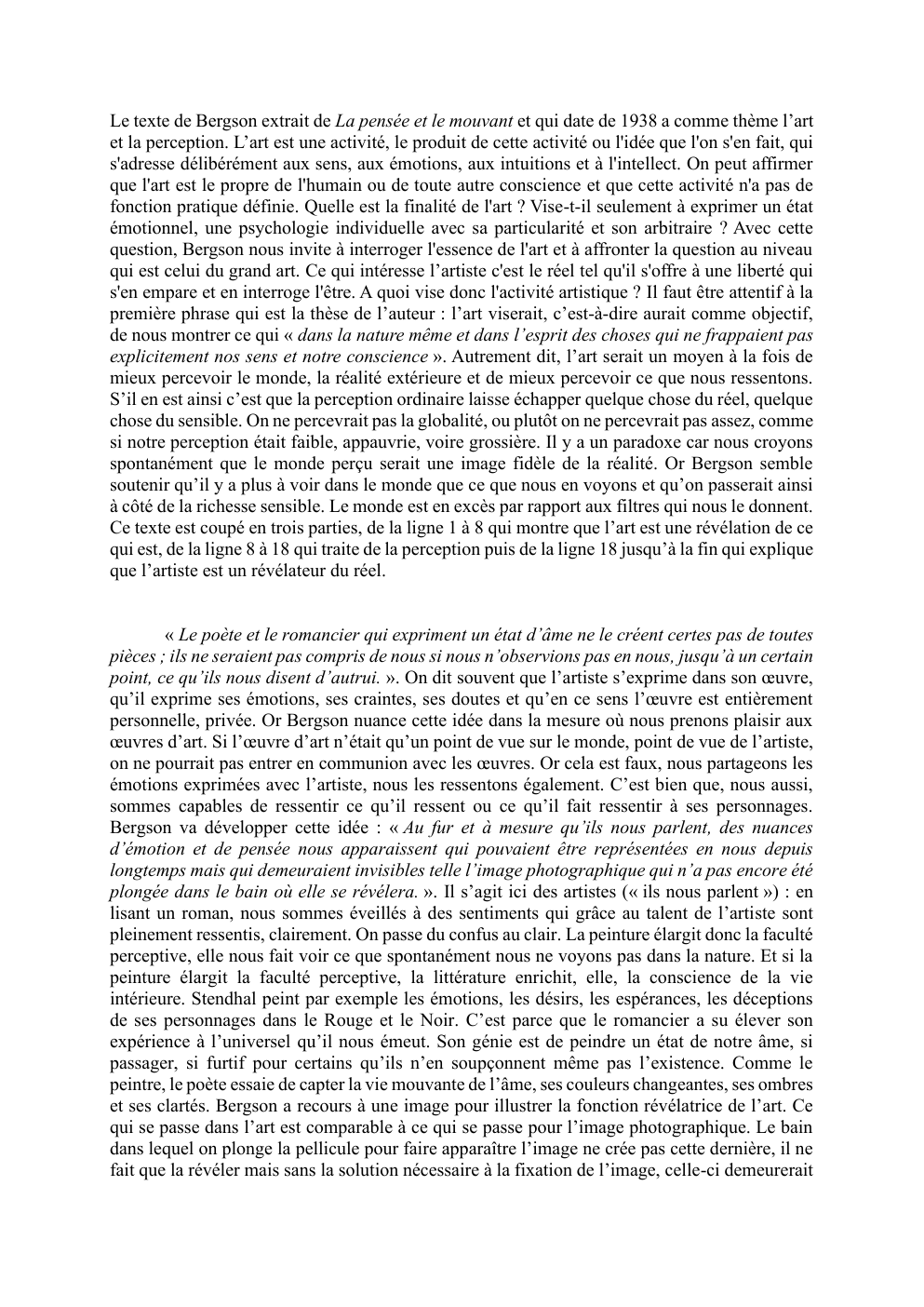 Prévisualisation du document DM: l'art Bergson extrait de La pensée et le mouvant