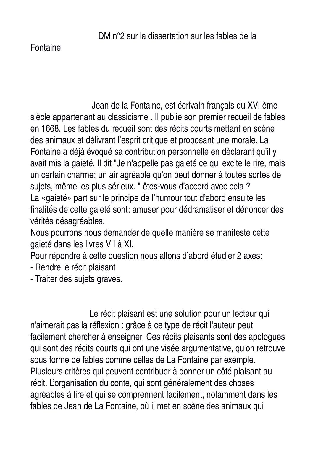 Prévisualisation du document DM n°2 sur la dissertation sur les fables de la Fontaine Jean de la Fontaine