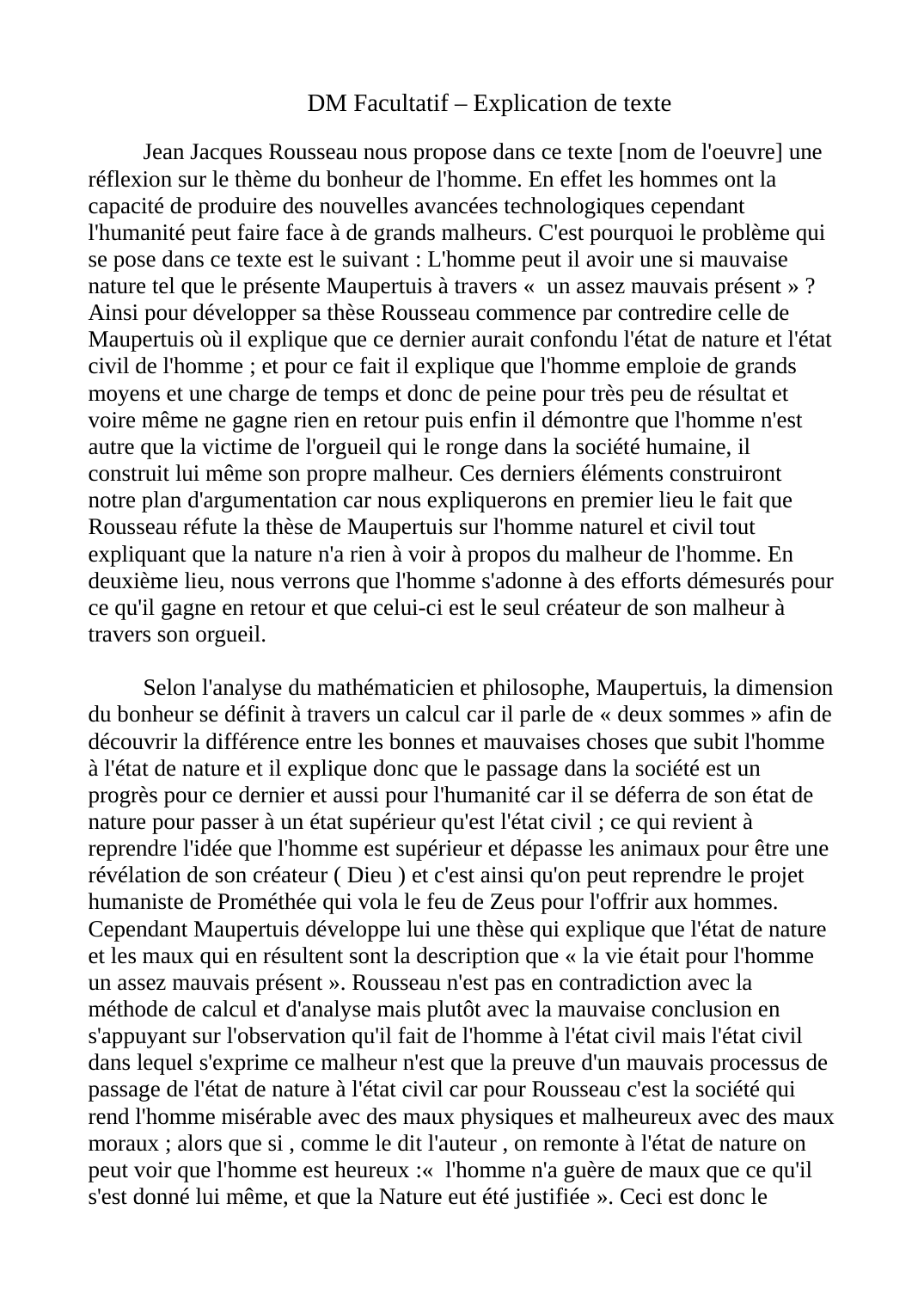 Prévisualisation du document DM philo sur le bonheur: Rousseau contre Maupertuis