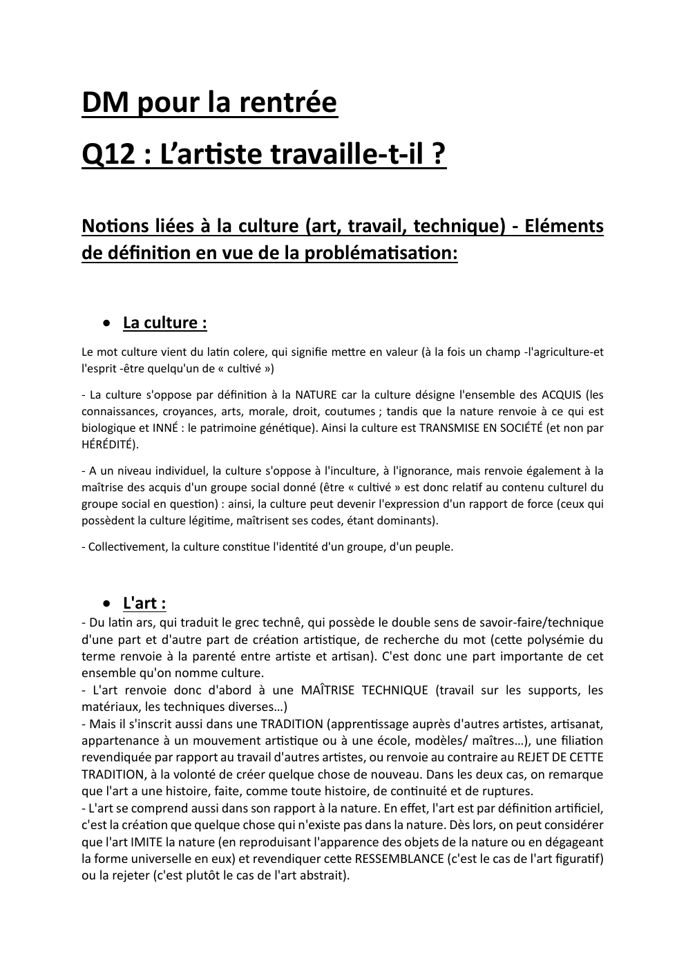 Prévisualisation du document DM pour la rentrée Q12 : L’artiste travaille-t-il ?