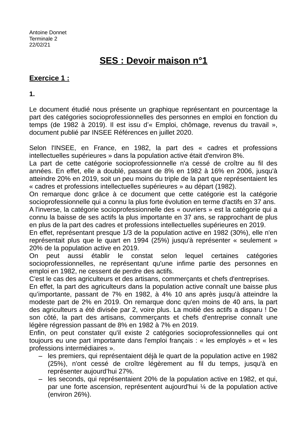 Prévisualisation du document DM SES: « Emploi, chômage, revenus du travail », document publié par INSEE Références en juillet 2020.