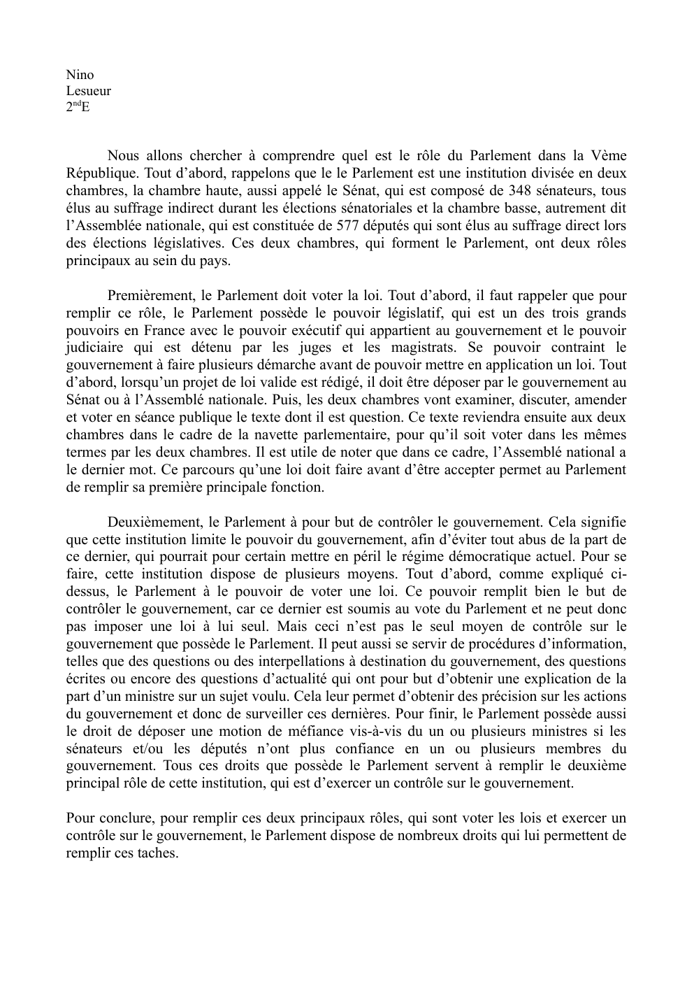 Prévisualisation du document DM SES:  le rôle du Parlement dans la Vème République
