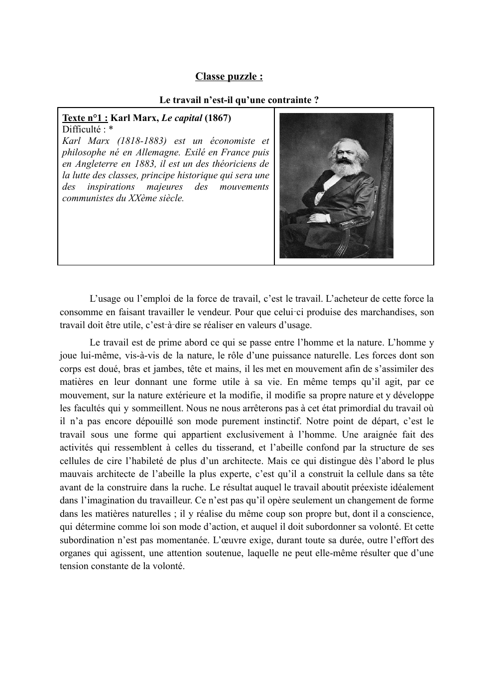 Prévisualisation du document Doc Classe puzzle le travail Le travail n’est-il qu’une contrainte ?