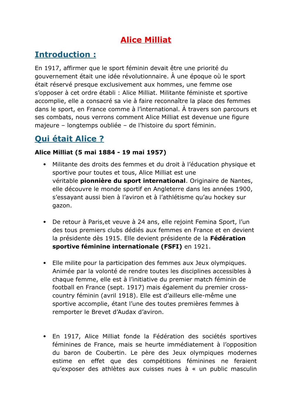 Prévisualisation du document Documentation sur Alice Milliat,figure féminine