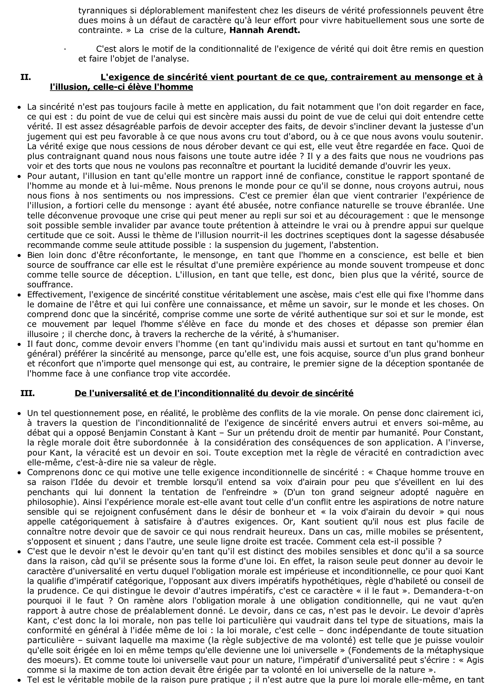 Prévisualisation du document Doit-on être sincère 	?