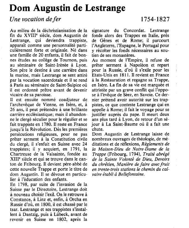 Prévisualisation du document Dom Augustin de LestrangeUne vocation de fer.