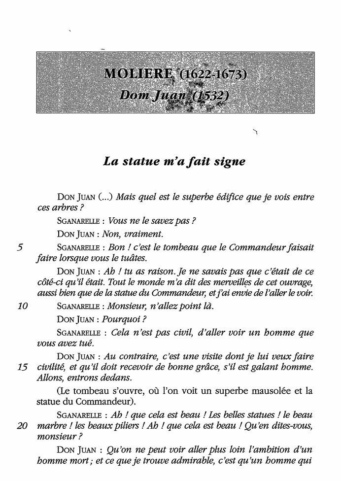 Prévisualisation du document Dom Juan de Molière: La statue m'a fait signe (commentaire)