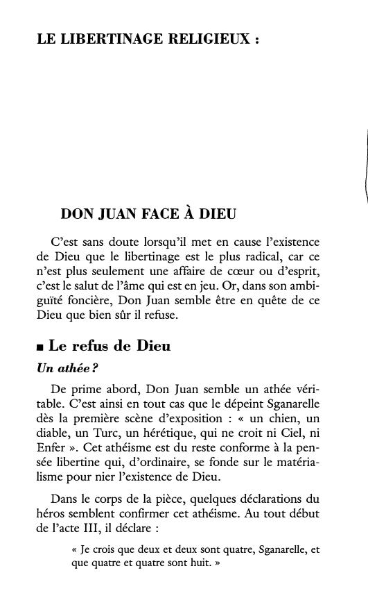 Prévisualisation du document DOM JUAN de Molière: LE LIBERTINAGE RELIGIEUX : DON JUAN FACE À DIEU
