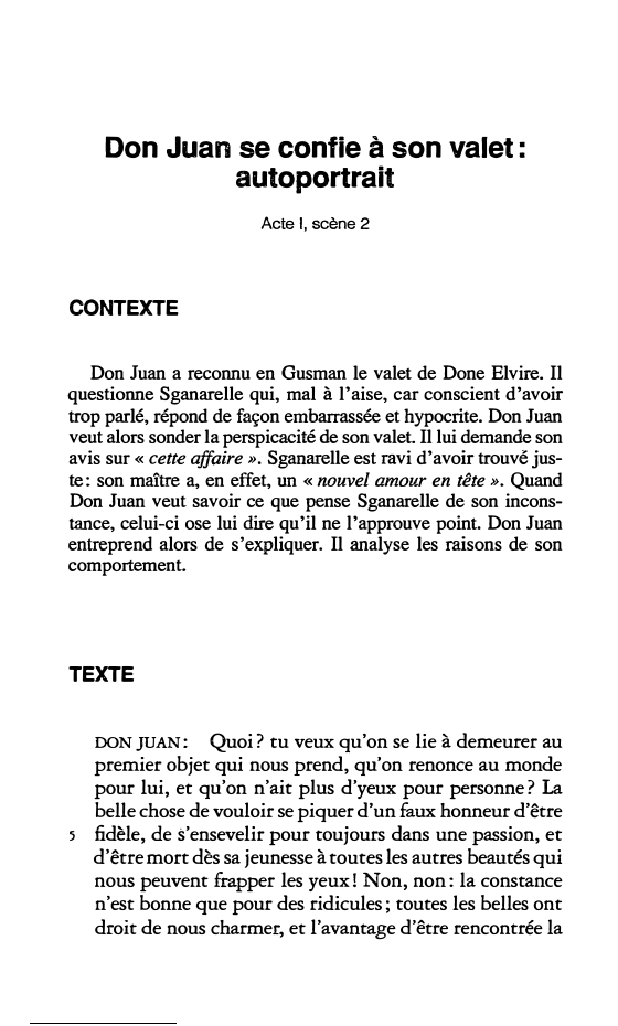 Prévisualisation du document Don Juan se confie à son valet: autoportrait
Acte I, scène 2 - Dom Juan de Molière