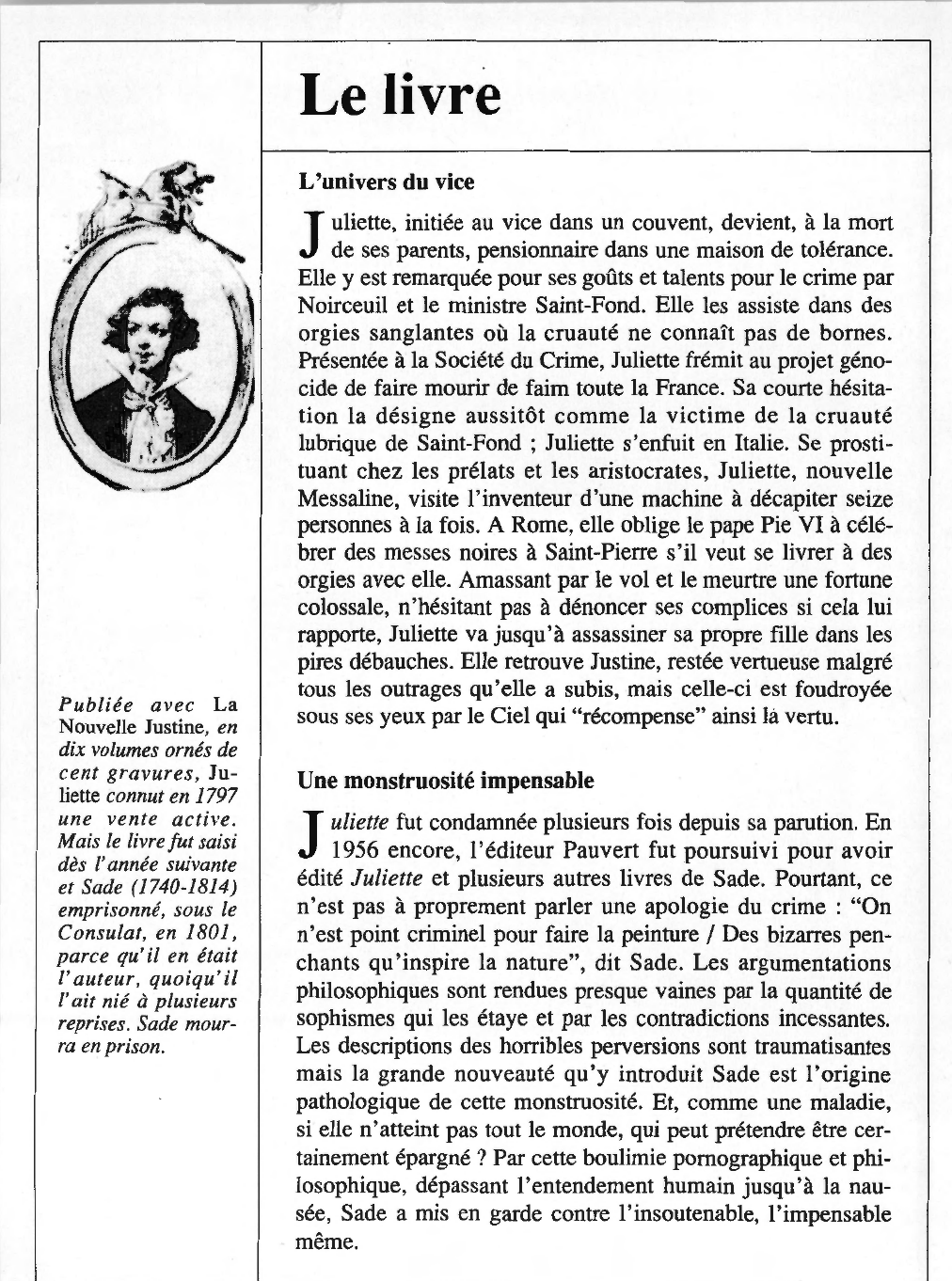 Prévisualisation du document Donatien Alphonse François de SADE : Histoire de Juliette ou les Prospérités du vice