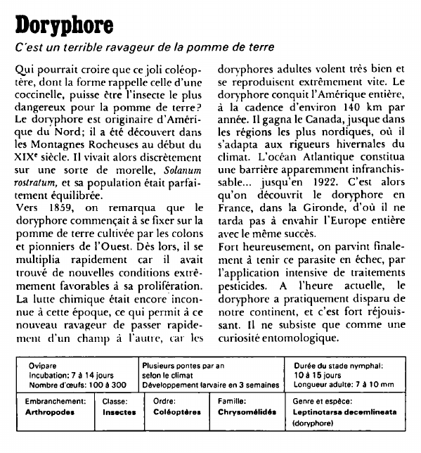 Prévisualisation du document Doryphore:C'est un terrible ravageur de la pomme de terre.