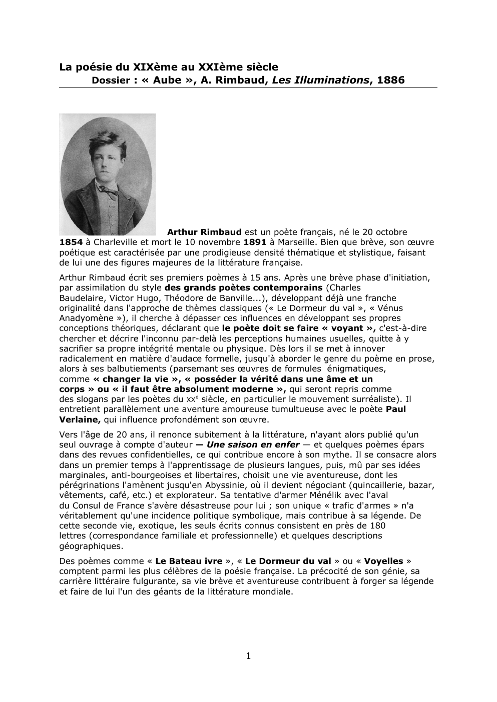 Prévisualisation du document Dossier : « Aube », A. Rimbaud, Les Illuminations, 1886