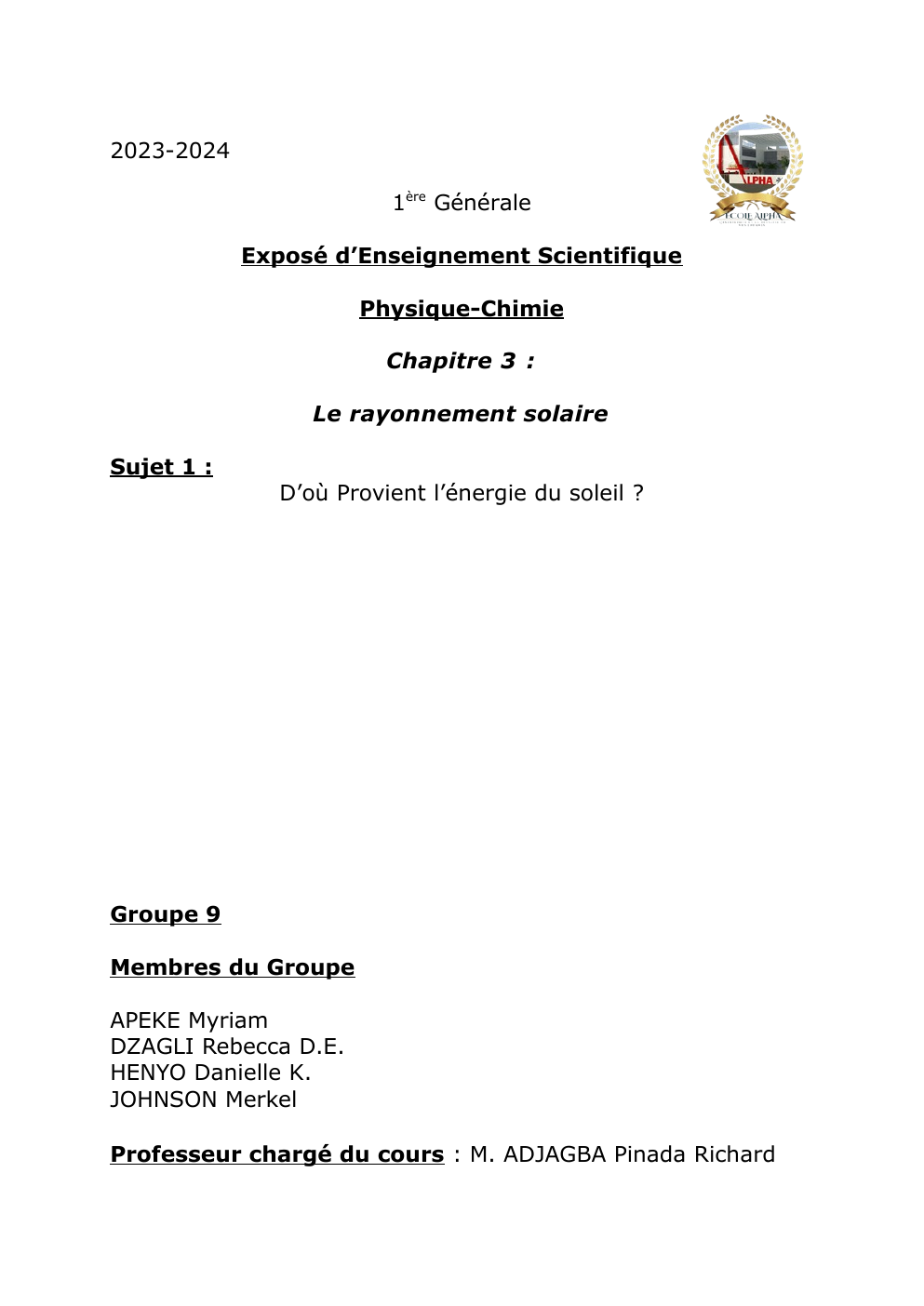 Prévisualisation du document D’où Provient l’énergie du soleil ? exposé