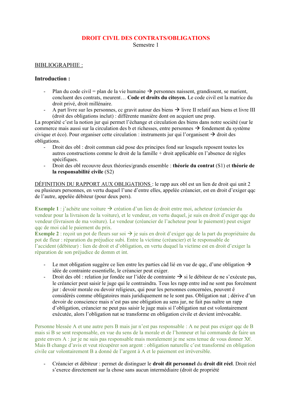 Prévisualisation du document DROIT CIVIL DES CONTRATS/OBLIGATIONS Semestre 1