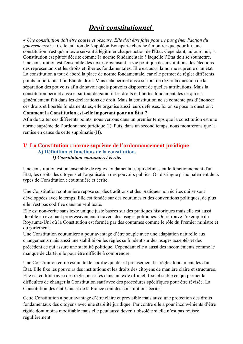 Prévisualisation du document Droit constitutionnel: dissertation sur la constitution