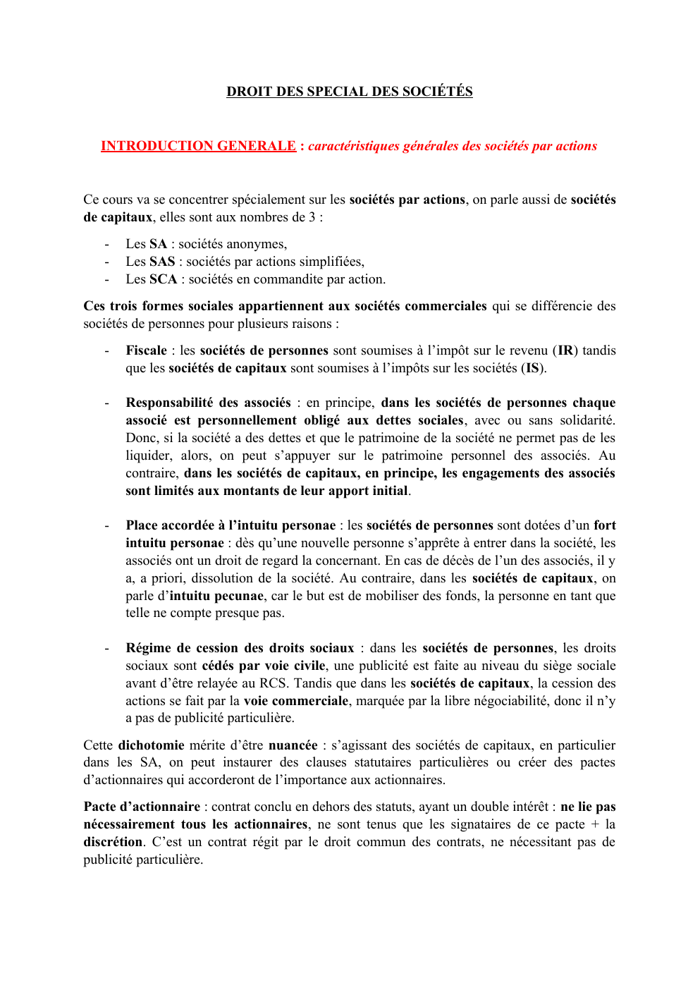 Prévisualisation du document Droit des sociétés approfondi - DROIT SPECIAL DES SOCIÉTÉS