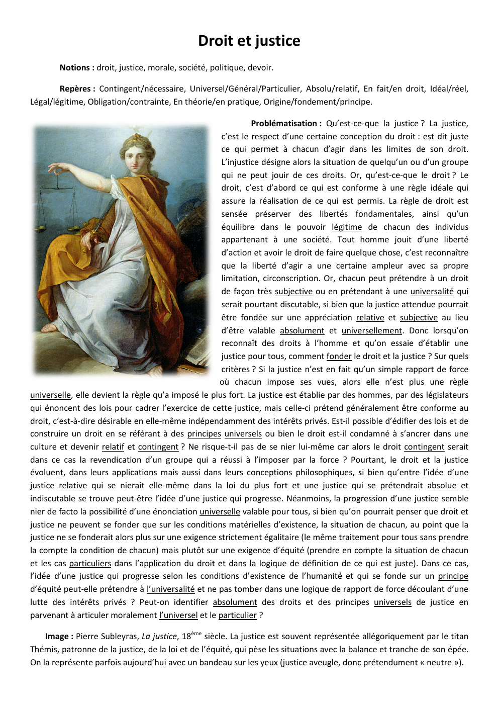 Prévisualisation du document Droit et justice Notions : droit, justice, morale, société, politique, devoir.