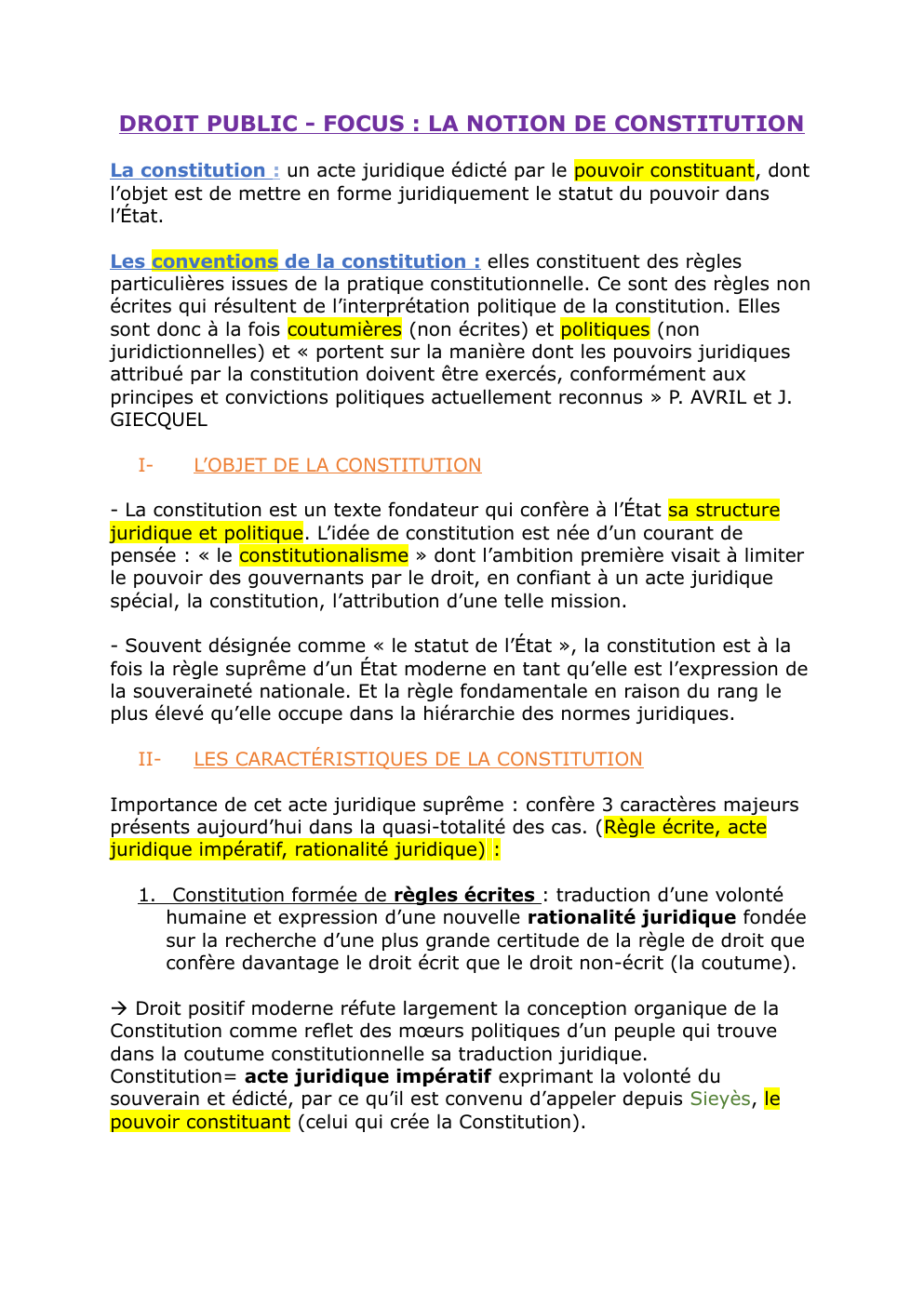 Prévisualisation du document DROIT PUBLIC - FOCUS : LA NOTION DE CONSTITUTION
