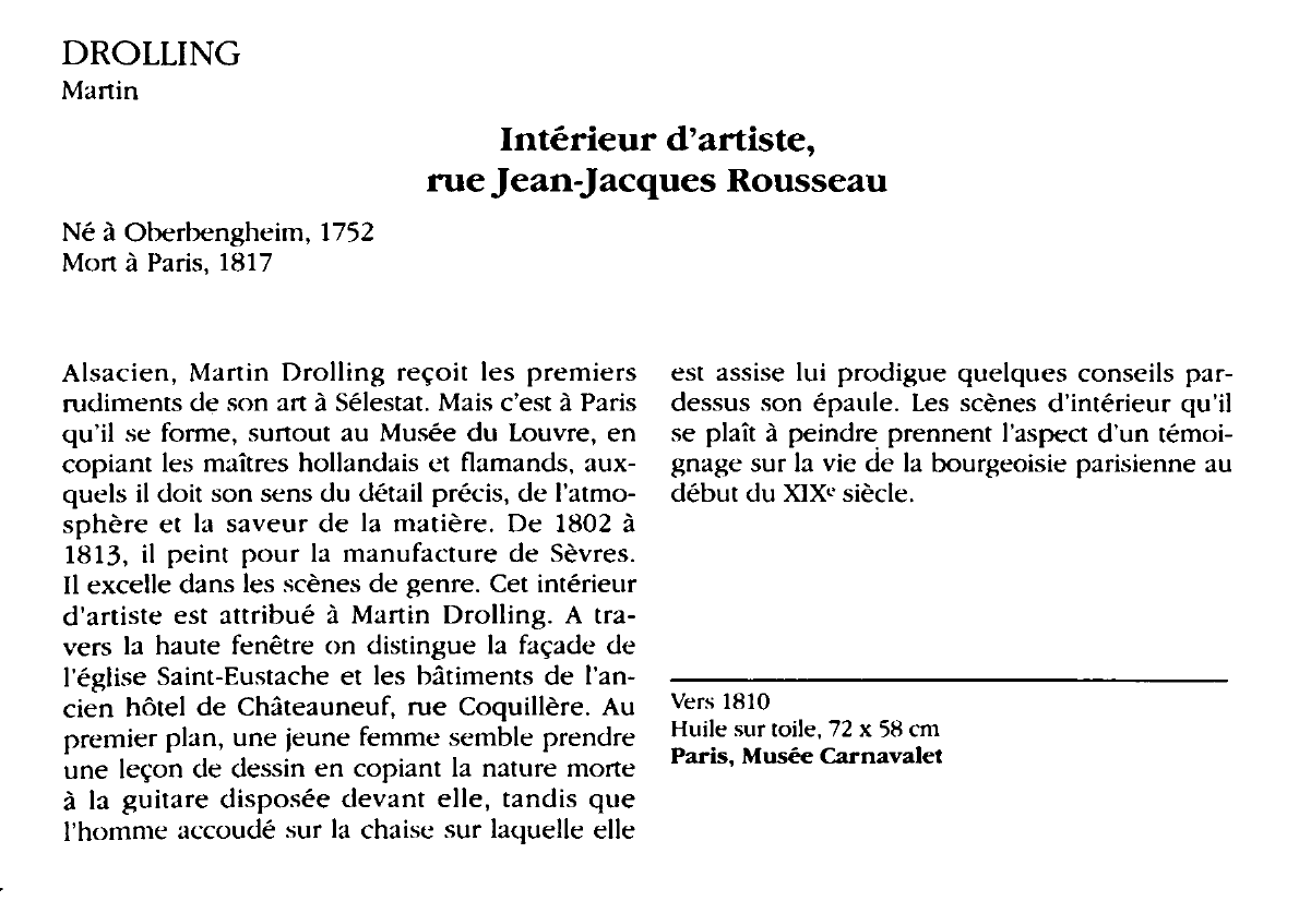 Prévisualisation du document DROLLING Martin : Intérieur d'artiste, rue Jean-Jacques Rousseau