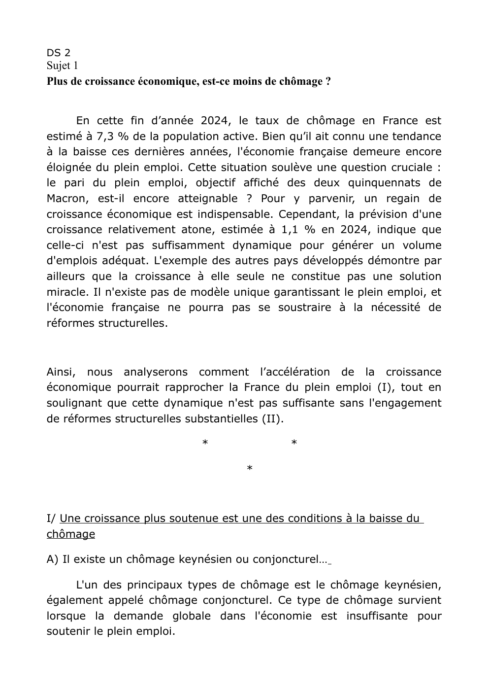 Prévisualisation du document DS 2  Sujet 1 Plus de croissance économique, est-ce moins de chômage ?