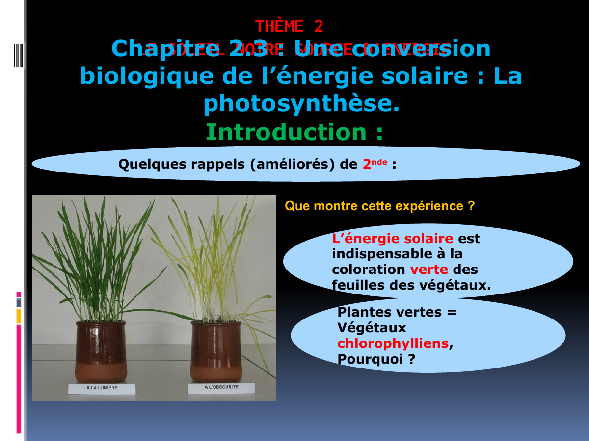 Prévisualisation du document DST N°2 SPECIALITE SVT PREMIERE: biologique de l’énergie solaire : La photosynthèse.