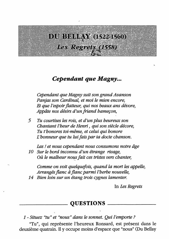 Prévisualisation du document Du Bellay - Les Regrets: Cependant que Magny... (commentaire)