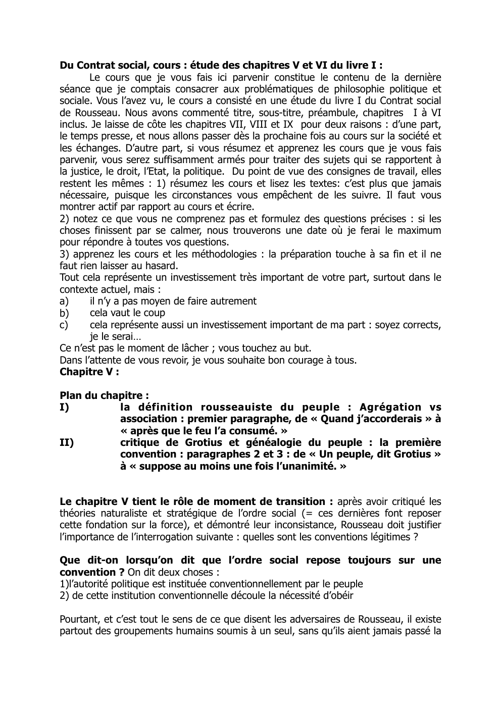 Prévisualisation du document Du Contrat social, cours : étude des chapitres V et VI du livre I