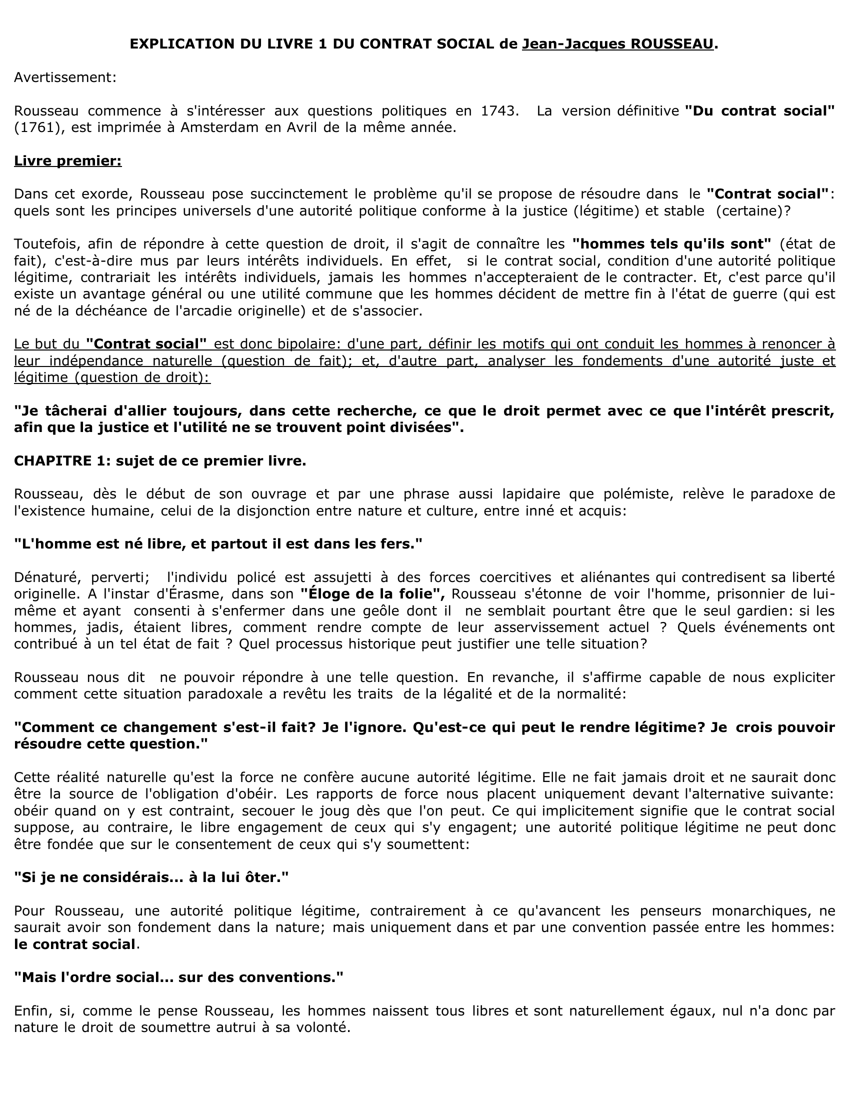 Prévisualisation du document Du contrat social [Jean-Jacques Rousseau] - fiche de lecture.